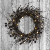 National Tree Company 24" Artificial Deadwood Twig Wreath, 30 Orange LED Lights, Battery Operated