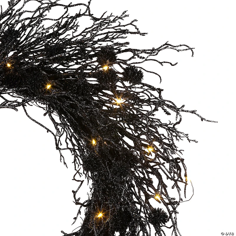 National Tree Company 24" Artificial Deadwood Twig Wreath, 30 Orange LED Lights, Battery Operated