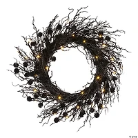 National Tree Company 24" Artificial Deadwood Twig Wreath, 30 Orange LED Lights, Battery Operated