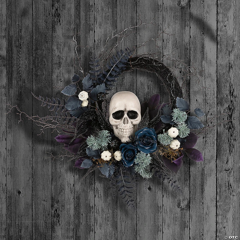 National Tree Company 24" Artificial Halloween Skull Half Wreath