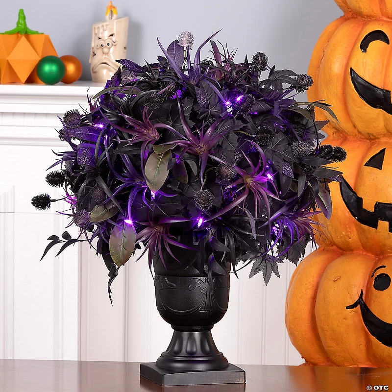 National Tree Company 24" Artificial Scare in the Air Halloween Potted Plant, 30 Purple LED Lights, Battery Operated