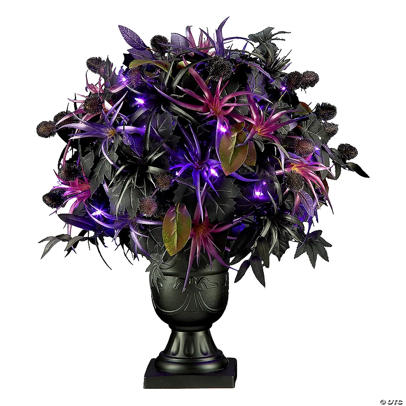 National Tree Company 24" Artificial Scare in the Air Halloween Potted Plant, 30 Purple LED Lights, Battery Operated