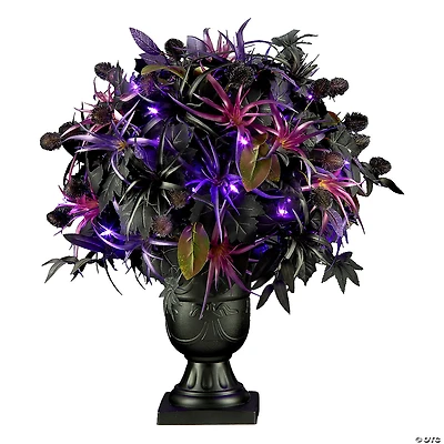 National Tree Company 24" Artificial Scare in the Air Halloween Potted Plant, 30 Purple LED Lights, Battery Operated