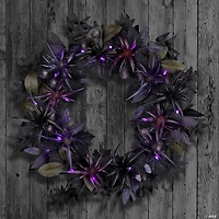 National Tree Company 24" Artificial Scare in the Air Halloween Wreath, 30 Purple LED Lights, Battery Operated