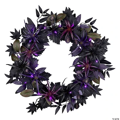 National Tree Company 24" Artificial Scare in the Air Halloween Wreath, 30 Purple LED Lights, Battery Operated