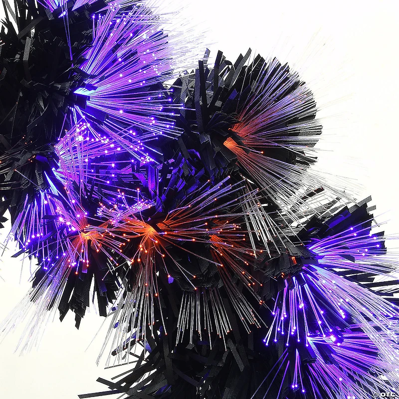 National Tree Company 24 in. Black Fiber Optic Wreath with Purple and Orange Lights