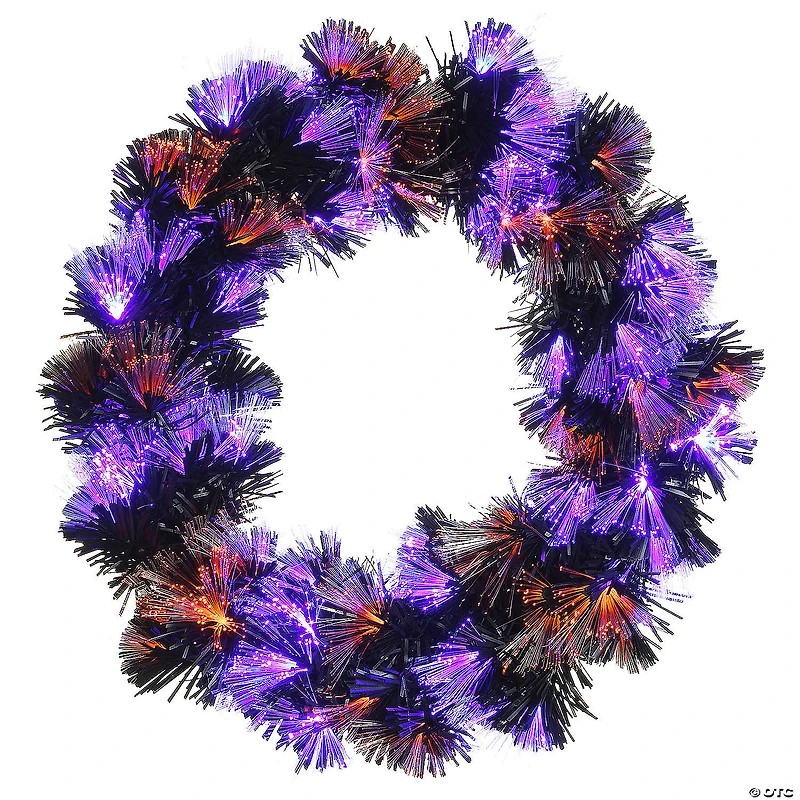 National Tree Company 24 in. Black Fiber Optic Wreath with Purple and Orange Lights