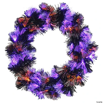 National Tree Company 24 in. Black Fiber Optic Wreath with Purple and Orange Lights