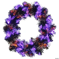 National Tree Company 24 in. Black Fiber Optic Wreath with Purple and Orange Lights