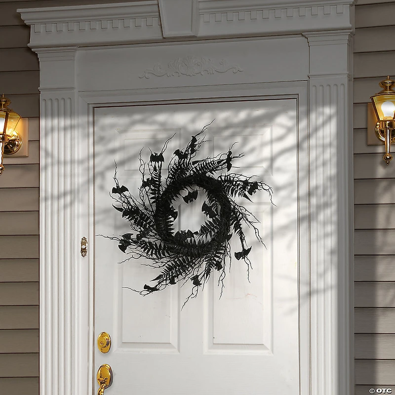 National Tree Company 24 in. Halloween Black Fern and Bats Wreath