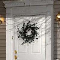 National Tree Company 24 in. Halloween Black Fern and Bats Wreath