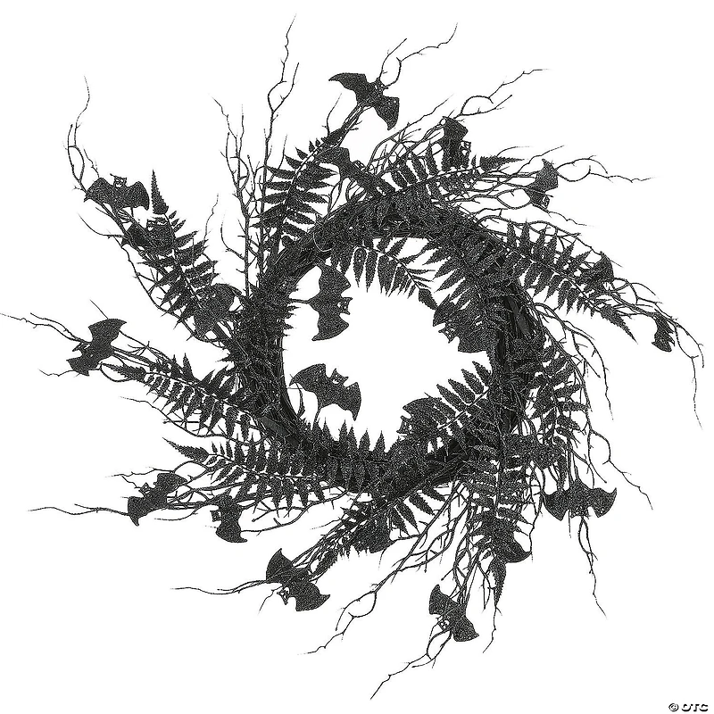 National Tree Company 24 in. Halloween Black Fern and Bats Wreath