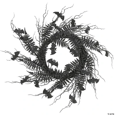 National Tree Company 24 in. Halloween Black Fern and Bats Wreath