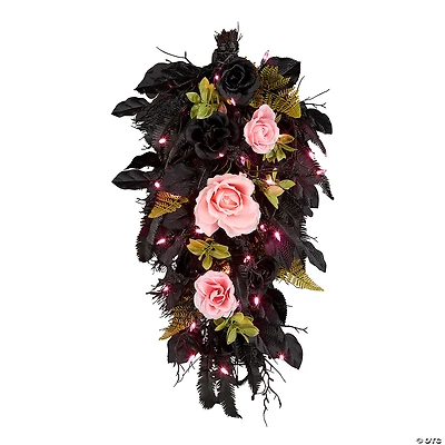 National Tree Company 26" Artificial Cute and Creep Halloween Swag, 30 Pink LED Lights, Battery Operated