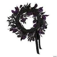 National Tree Company 26" Artificial Floral Mini Skull Wreath, 30 Purple LED Lights, Battery Operated