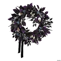 National Tree Company 26" Artificial Floral Mini Skull Wreath, 30 Purple LED Lights, Battery Operated