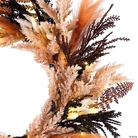 National Tree Company 26" Artificial Orange and Black Pampas Wreath, 30 Warm White LED Lights, Battery Operated