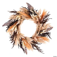 National Tree Company 26" Artificial Orange and Black Pampas Wreath, 30 Warm White LED Lights, Battery Operated