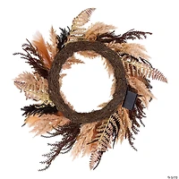 National Tree Company 26" Artificial Orange and Black Pampas Wreath, 30 Warm White LED Lights, Battery Operated