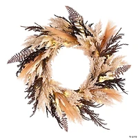 National Tree Company 26" Artificial Orange and Black Pampas Wreath, 30 Warm White LED Lights, Battery Operated