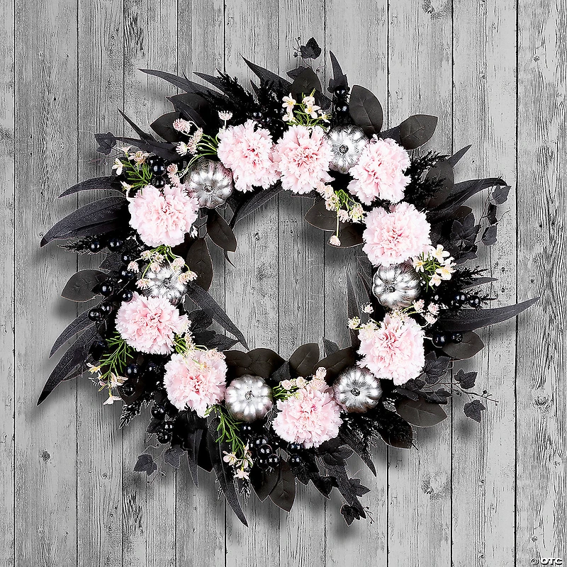 National Tree Company 26" Artificial Pretty Morbid Pink Carnation Halloween Wreath