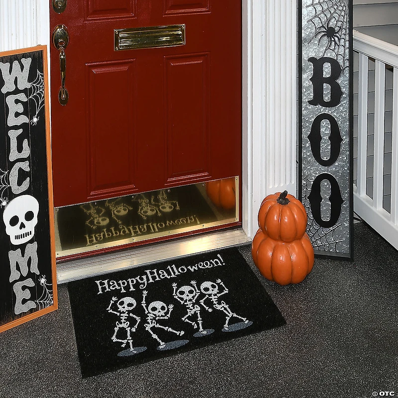National Tree Company 30 in. "Happy Halloween!" Dancing Skeletons Coir Doormat