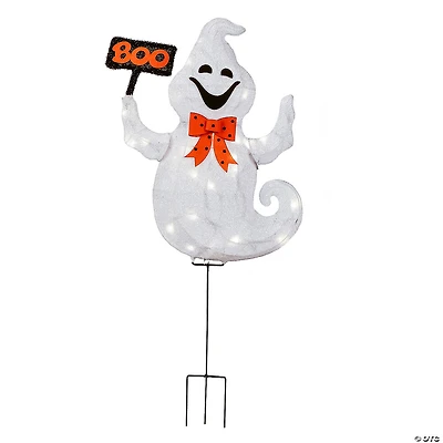 National Tree Company 31 in. Pre-Lit Ghost with BOO Banner Garden Stake