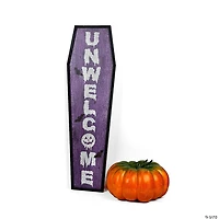 National Tree Company 39 in. Halloween "Unwelcome" Porch Sign, Coffin Shape