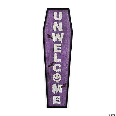 National Tree Company 39 in. Halloween "Unwelcome" Porch Sign, Coffin Shape
