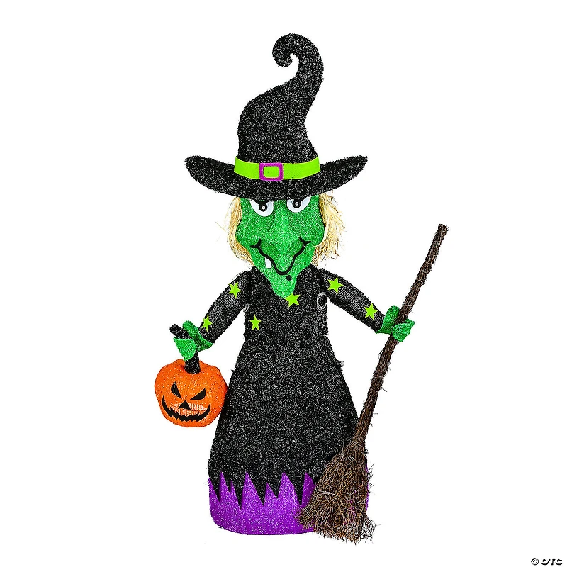 National Tree Company 39 in. Pre-Lit Green Witch with Broom
