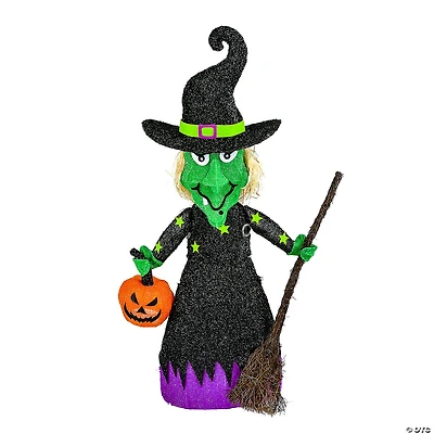 National Tree Company 39 in. Pre-Lit Green Witch with Broom