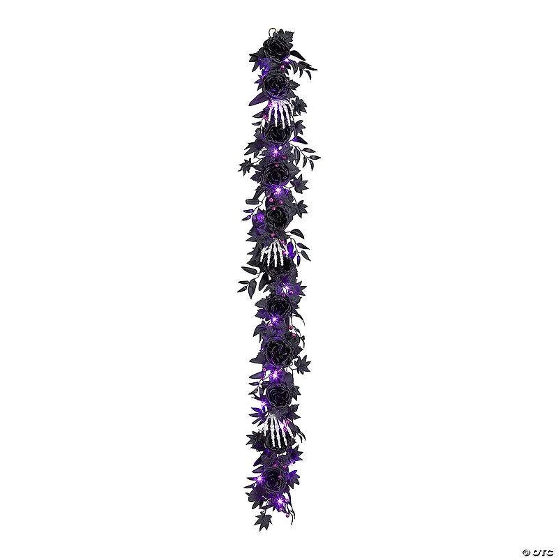 National Tree Company 6 ft. Artificial Bad to the Bone Halloween Garland, 30 Purple LED Lights, Battery Operated