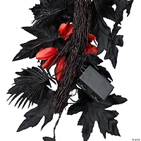 National Tree Company 6 ft. Artificial Boo-tiful Halloween Garland with Orange Florals and White Skull, 30 Green LED Lights, Battery Operated