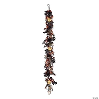 National Tree Company 6 ft. Artificial Chic Eek Black and Gold Halloween Garland, 50 Orange LED Lights, Battery Operated