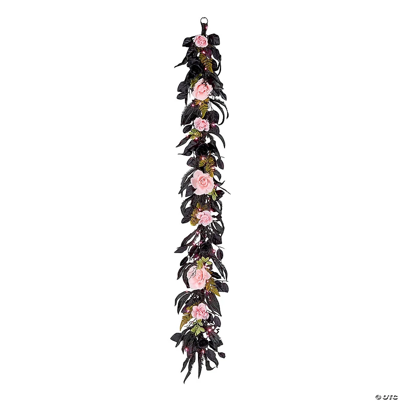 National Tree Company 6 ft. Artificial Cute and Creep Halloween Garland, 50 Pink LED Lights, Battery Operated