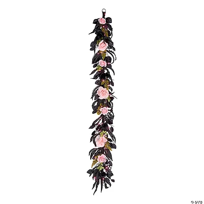 National Tree Company 6 ft. Artificial Cute and Creep Halloween Garland, 50 Pink LED Lights, Battery Operated