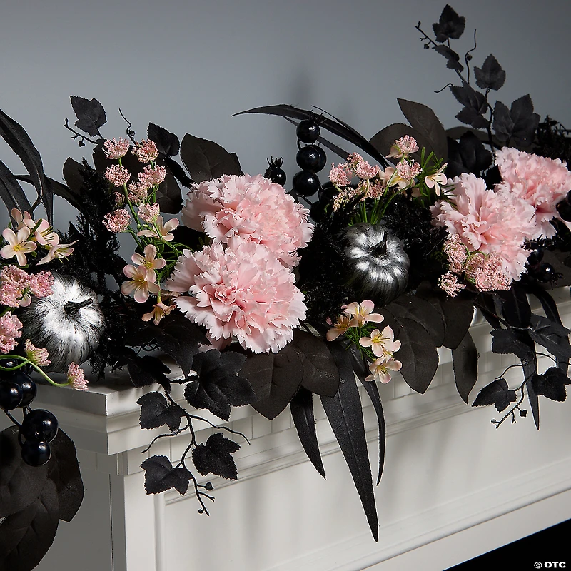 National Tree Company 6 ft. Artificial Pretty Morbid Pink Carnation Halloween Wreath