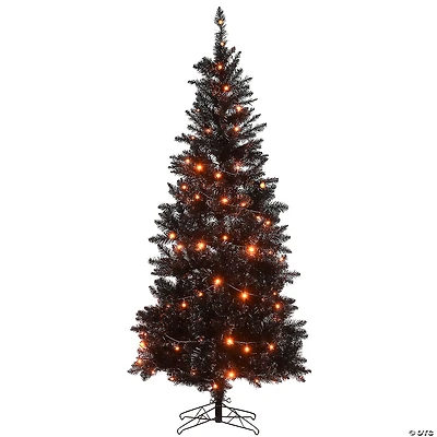 National Tree Company 6 ft. Black Slim Tree with String of Orange Lights