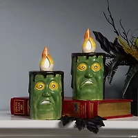 National Tree Company 6" Green Halloween Porcelain Candle, 2 Warm White LED Light, Set of 2