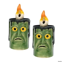National Tree Company 6" Green Halloween Porcelain Candle, 2 Warm White LED Light, Set of 2