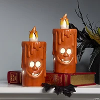 National Tree Company 7" Orange Halloween Porcelain Candle, 2 Warm White LED Light, Set of 2