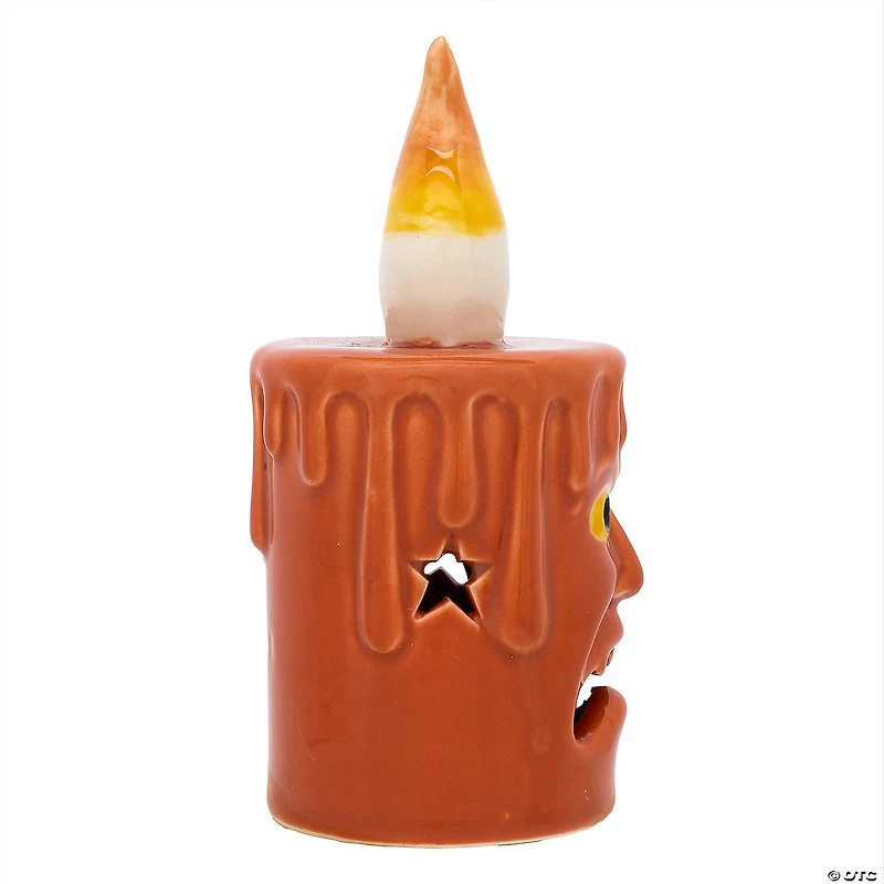 National Tree Company 7" Orange Halloween Porcelain Candle, 2 Warm White LED Light, Set of 2