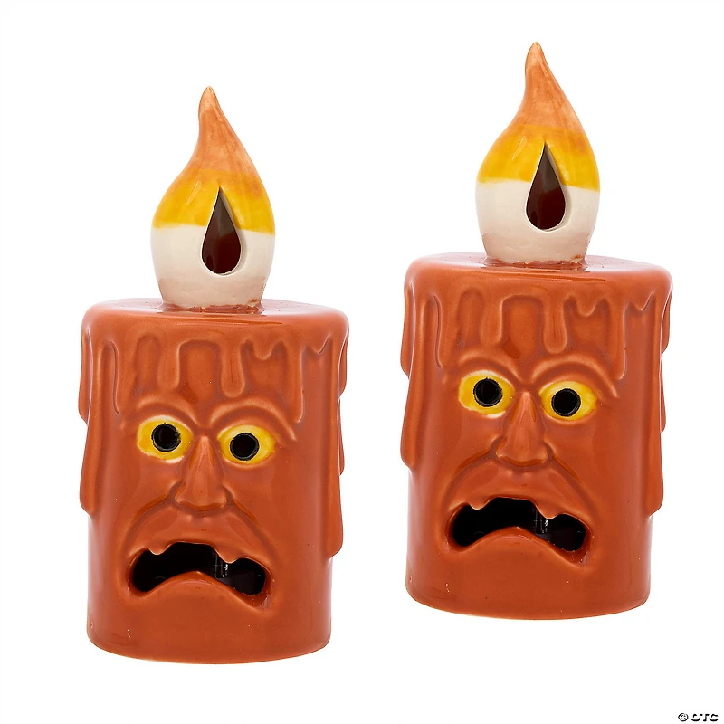 National Tree Company 7" Orange Halloween Porcelain Candle, 2 Warm White LED Light, Set of 2