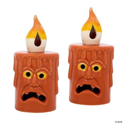 National Tree Company 7" Orange Halloween Porcelain Candle, 2 Warm White LED Light, Set of 2