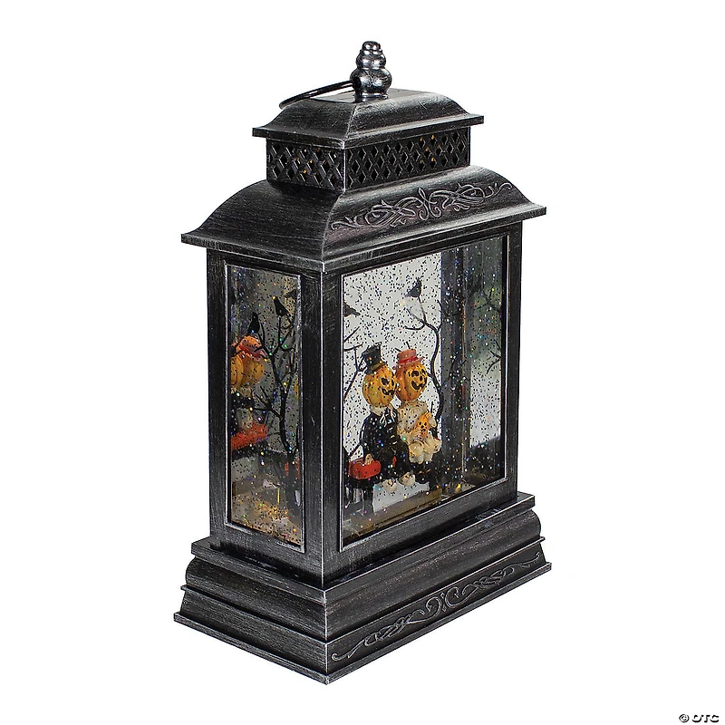 Northlight 11.5" LED Black Halloween Lantern with Pumpkin Couple