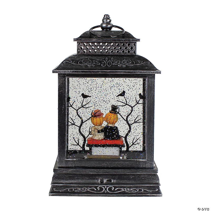 Northlight 11.5" LED Black Halloween Lantern with Pumpkin Couple