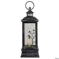 Northlight 11" Black and Brushed Silver LED Skull Head Halloween Snow Globe Lantern
