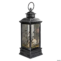 Northlight 11" Black and Brushed Silver LED Skull Head Halloween Snow Globe Lantern