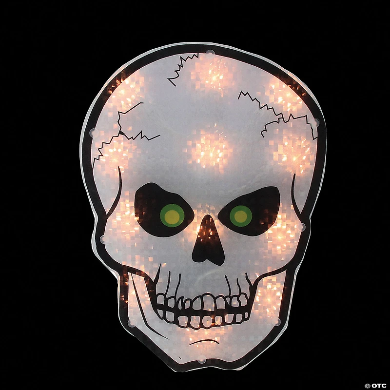 Northlight 12" Silver and Black Holographic Lighted Skull Halloween Window Silhouette Decoration