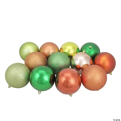 Northlight 12ct Orange and Green Shatterproof 3-Finish Christmas Ball Ornaments 4" (100mm)